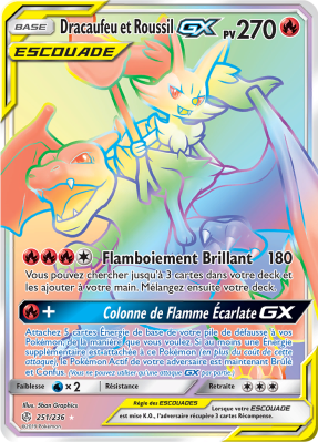 Carte Pokémon Dracaufeu et Roussil-GX 251/236 Rainbow Éclipse Cosmique