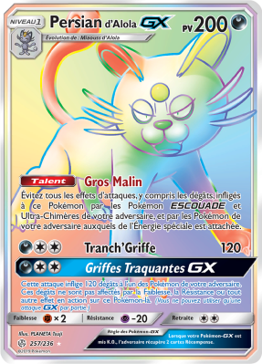 Carte Pokémon Persian d'Alola-GX 257/236 Rainbow Éclipse Cosmique