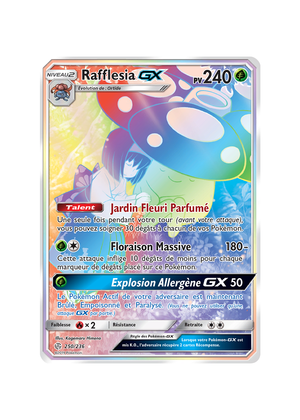 Carte Pokémon Rafflesia-GX 250/236 Rainbow Éclipse Cosmique