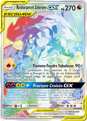 Carte Pokémon Reshiram et Zekrom-GX 259/236 Rainbow Éclipse Cosmique