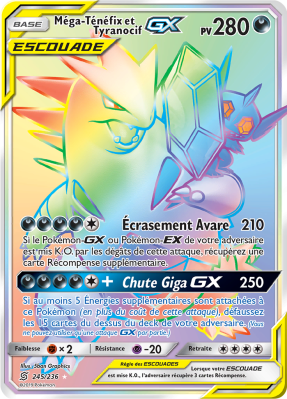 Carte Pokémon Méga-Ténéfix et Tyranocif-GX 245/236 Rainbow Harmonie des Esprits