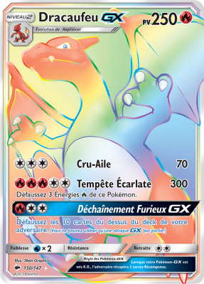 Carte Pokémon Dracaufeu-GX 150/147 Rainbow Ombres Ardentes