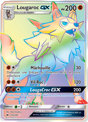 Carte Pokémon Lougaroc-GX 155/147 Rainbow Ombres Ardentes