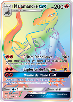 Carte Pokémon Malamandre-GX 151/147 Rainbow Ombres Ardentes