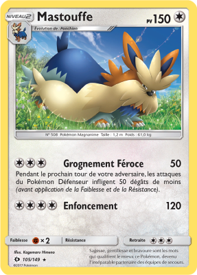Carte Pokémon Mastouffe 105/149 Rare Soleil et Lune (JCC)