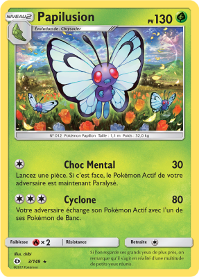 Carte Pokémon Papilusion 3/149 Rare Soleil et Lune (JCC)