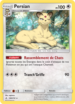 Carte Pokémon Persian 148/214 Rare Alliance Infaillible