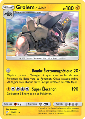 Carte Pokémon Grolem d'Alola 37/181 Rare Duo de Choc