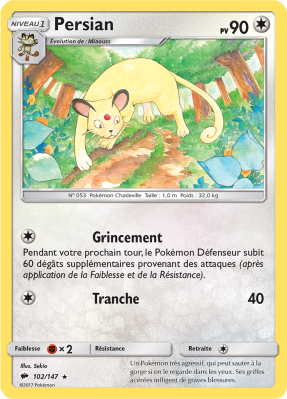Carte Pokémon Persian 102/147 Rare Ombres Ardentes