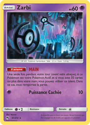Carte Pokémon Zarbi 91/214 Rare Tonnerre Perdu