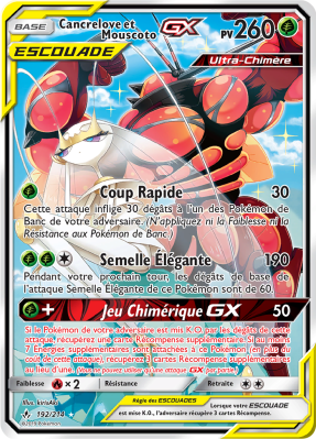 Carte Pokémon Cancrelove et Mouscoto-GX 192/214 Ultra Rare Alliance Infaillible