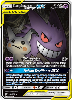 Carte Pokémon Ectoplasma et Mimiqui-GX 165/181 Ultra Rare Duo de Choc