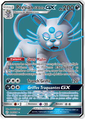 Carte Pokémon Persian d'Alola-GX 219/236 Ultra Rare Éclipse Cosmique