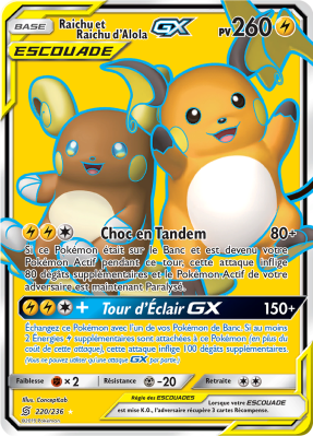 Carte Pokémon Raichu et Raichu d'Alola-GX 220/236 Ultra Rare Harmonie des Esprits