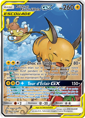 Carte Pokémon Raichu et Raichu d'Alola-GX 221/236 Ultra Rare Harmonie des Esprits