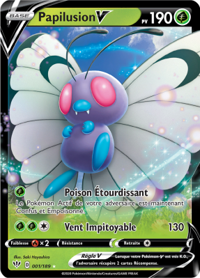 Carte Pokémon Papilusion-V 001/189 Ultra Rare Ténèbres Embrasées