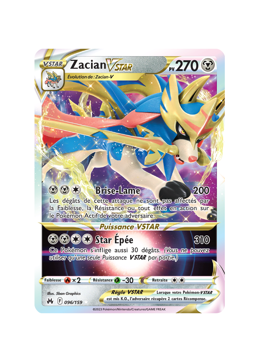 Carte Pokémon Zacian-VSTAR 096/159 Ultra Rare Zénith Suprême Carte Pokémon Zacian-VSTAR 096/159 Ultra Rare Zénith Suprême