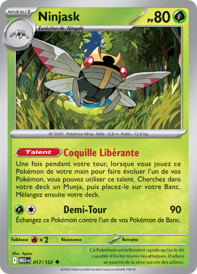 Carte Pokémon Ninjask 017/132 Peu commune Méga-Évolution (JCC)