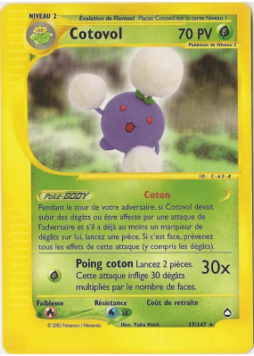Carte Pokémon Cotovol 17/147 Rare Aquapolis