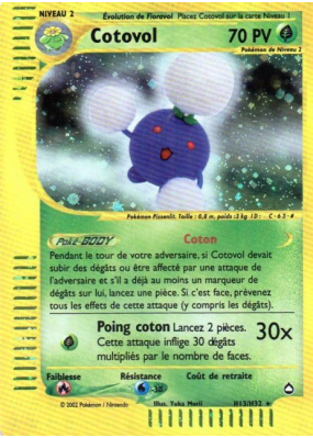 Carte Pokémon Cotovol H13/H32 Holographique Aquapolis