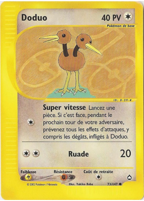 Carte Pokémon Doduo 73/147 Commune Aquapolis