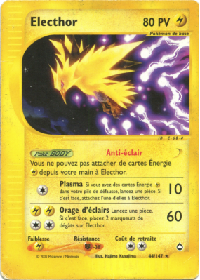 Carte Pokémon Electhor 44/147 Rare Aquapolis