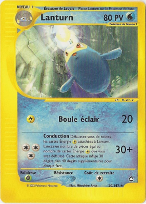 Carte Pokémon Lanturn 20/147 Rare Aquapolis