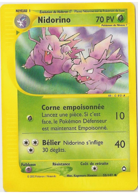 Carte Pokémon Nidorino 55/147 Peu commune Aquapolis