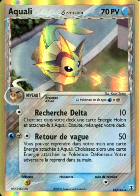 Carte Pokémon Aquali δ 18/113 Holographique Espèces Delta