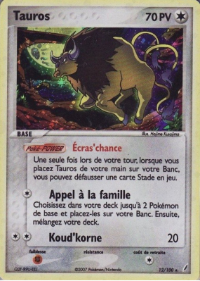 Carte Pokémon Tauros 12/100 Holographique Gardiens de Cristal