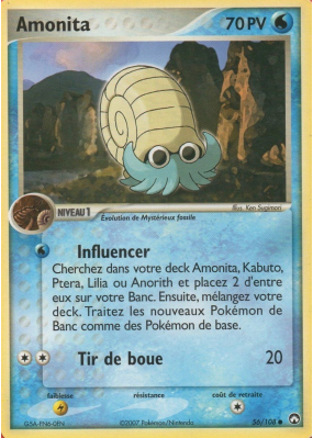 Carte Pokémon Amonita 56/108 Commune Gardiens du Pouvoir