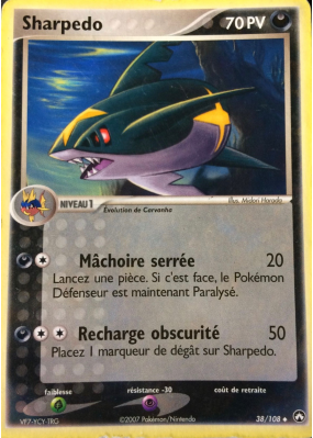 Carte Pokémon Sharpedo 38/108 Peu commune Gardiens du Pouvoir