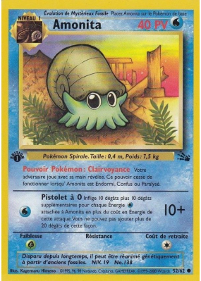 Carte Pokémon Amonita 52/62 Commune Fossile (JCC)