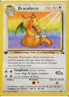 Carte Pokémon Dracolosse 19/62 Rare Fossile (JCC)