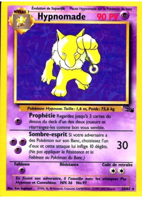 Carte Pokémon Hypnomade 23/62 Rare Fossile (JCC)
