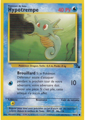 Carte Pokémon Hypotrempe 49/62 Commune Fossile (JCC)