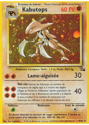 Carte Pokémon Kabutops 9/62 Holographique Fossile (JCC)