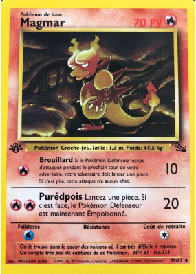 Carte Pokémon Magmar 39/62 Peu commune Fossile (JCC)