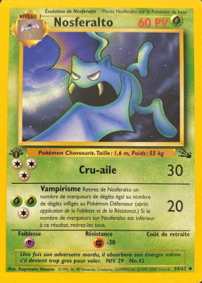 Carte Pokémon Nosferalto 34/62 Peu commune Fossile (JCC)