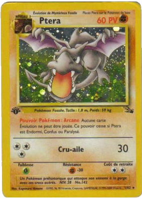Carte Pokémon Ptera 1/62 Holographique Fossile (JCC)