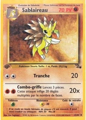 Carte Pokémon Sablaireau 41/62 Peu commune Fossile (JCC)
