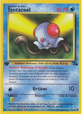 Carte Pokémon Tentacool 56/62 Commune Fossile (JCC)