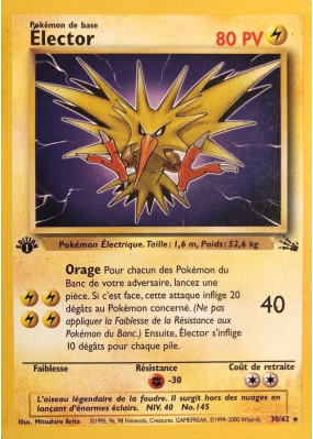 Carte Pokémon Élector 30/62 Rare Fossile (JCC)