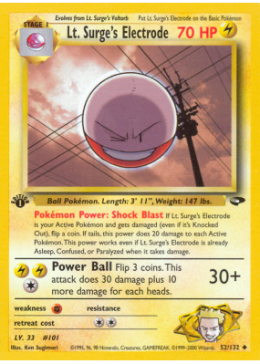 Carte Pokémon Lt. Surge's Electrode 52/132 Peu commune Gym Challenge