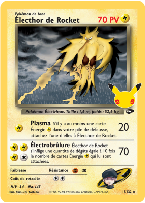 Carte Pokémon Électhor de Rocket 15/132 Holographique Gym Challenge