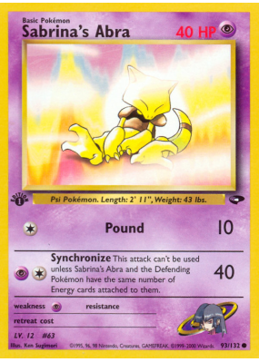 Carte Pokémon Sabrina's Abra 93/132 Commune Gym Challenge