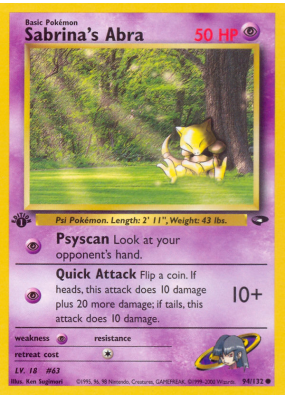 Carte Pokémon Sabrina's Abra 94/132 Commune Gym Challenge