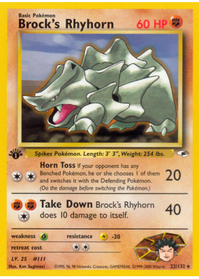 Carte Pokémon Brock's Rhyhorn 22/132 Rare Gym Heroes