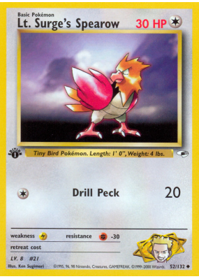 Carte Pokémon Lt. Surge's Spearow 52/132 Peu commune Gym Heroes
