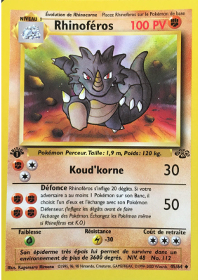 Carte Pokémon Rhinoféros 45/64 Peu commune Jungle (JCC)